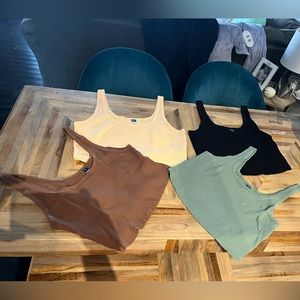 Lot of 4 Old Navy Fitted Square-Neck Ultra-Cropped Rib-Knit Tank Tops